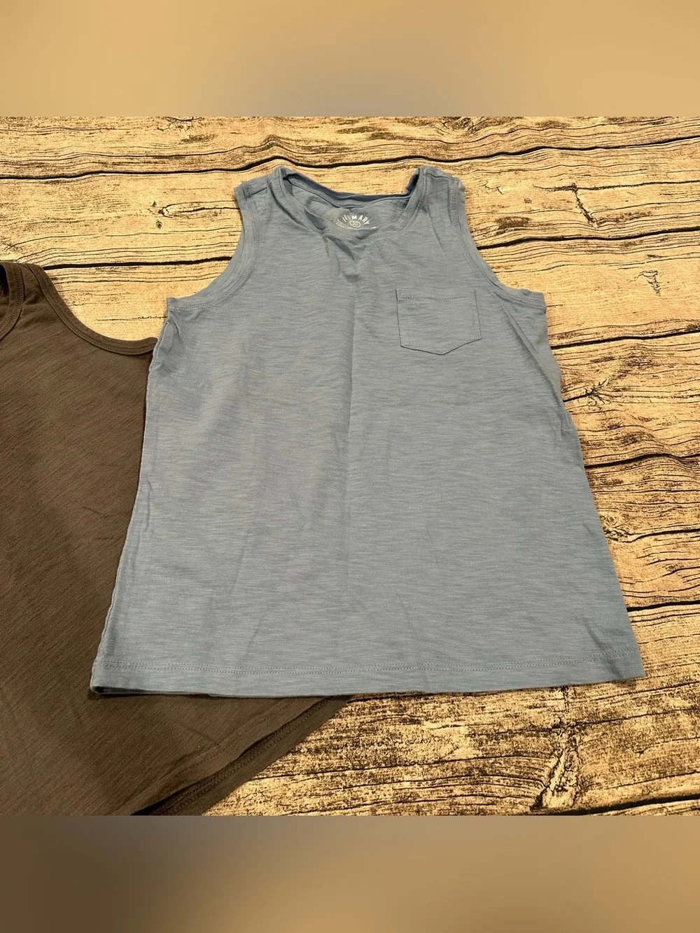Lot of 2 Primary Kids Tank Tops in Light Blue and Grey, unisex, Style 10